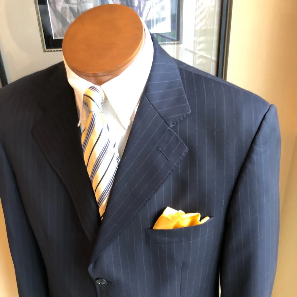Emilio Yuste Wool 2 Piece Navy Blue Pinstripe Suit Size 42R Slacks W35” L29.5”